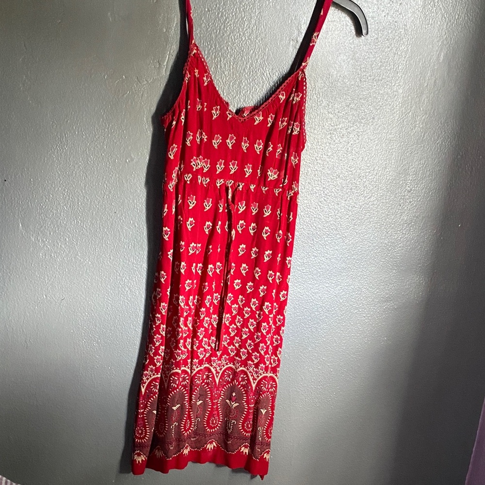 Aravon Red Floral Print Spaghetti Strap Dress